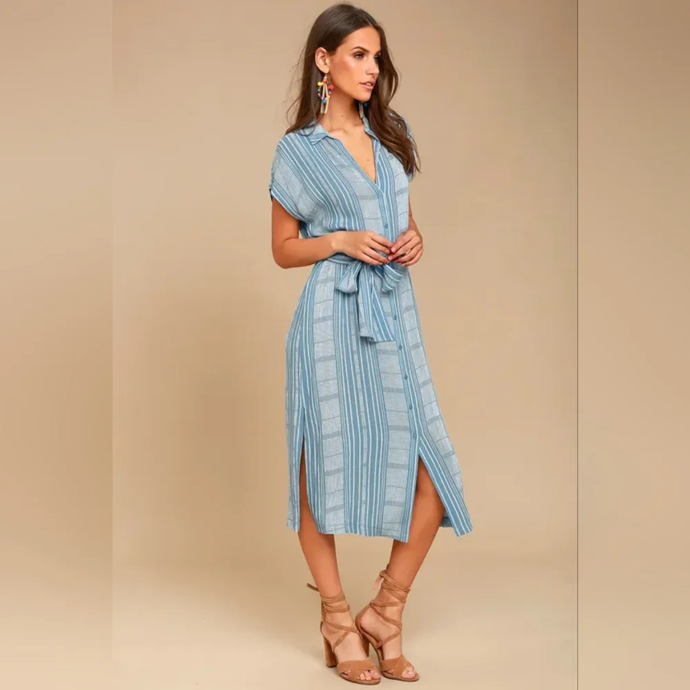 Lush Blue & White Striped Dress - Picture 3 of 13